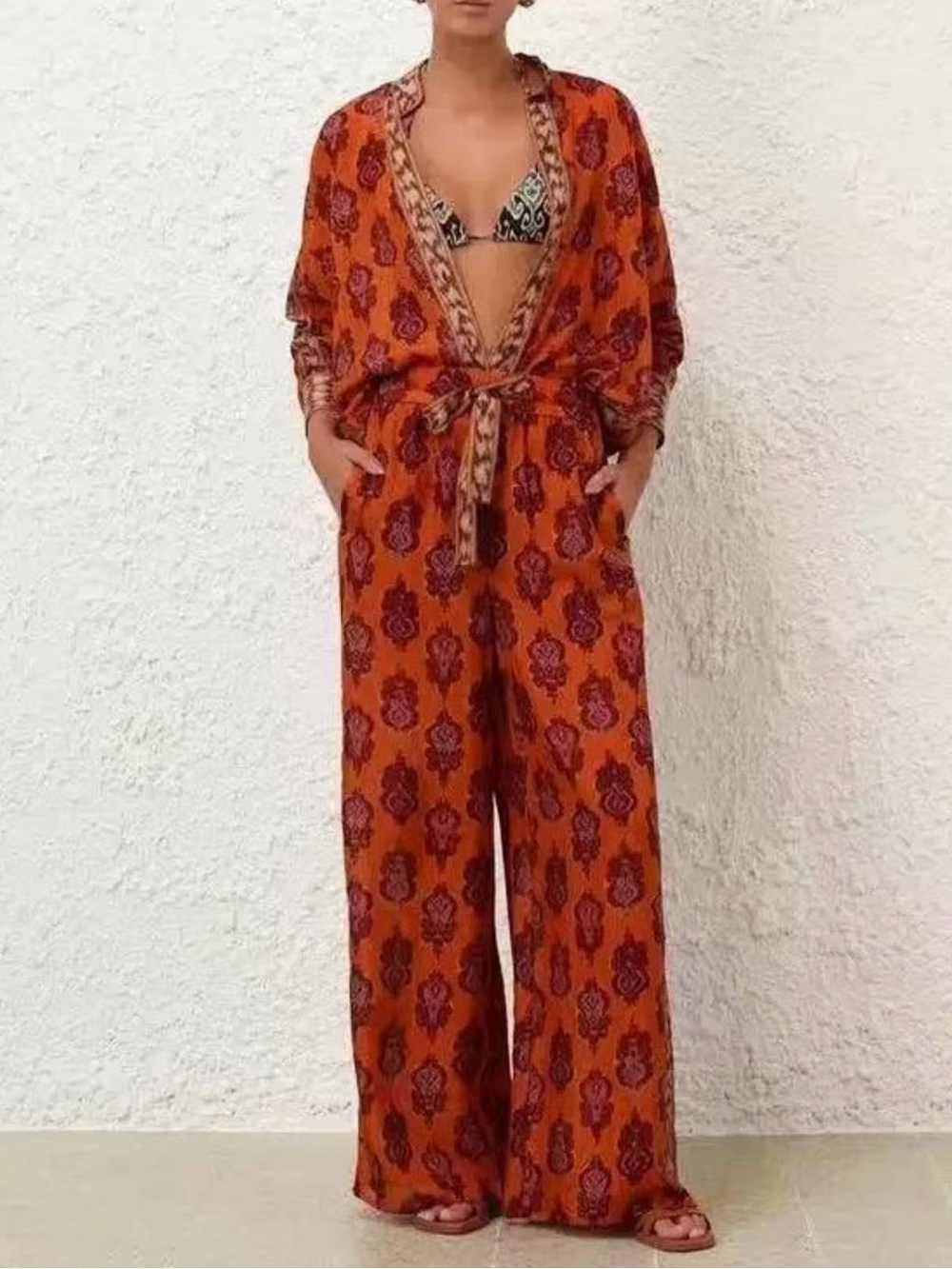 Zimmermann Wide-Leg Printed blouse and pants in Burnt Orange